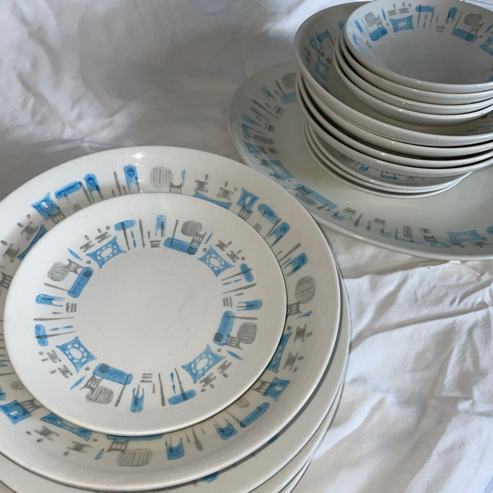 Vintage Royal China Blue Heaven Saucer Atomic Retro Blue Gray #3